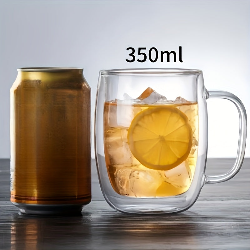 2/4pcs High Borosilicate Double-Layer Glass Mugs | Transparent Heat-Insulated Water Cup with Handles, Large Capacity, Perfect for Coffee, Tea, And Smoothies, Burn Prevention | Durable Glass, Transparent Design, Hand Wash Only
