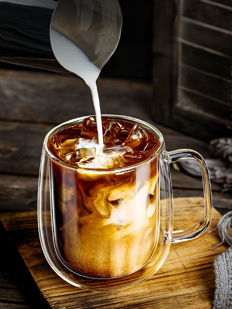 2/4pcs High Borosilicate Double-Layer Glass Mugs | Transparent Heat-Insulated Water Cup with Handles, Large Capacity, Perfect for Coffee, Tea, And Smoothies, Burn Prevention | Durable Glass, Transparent Design, Hand Wash Only