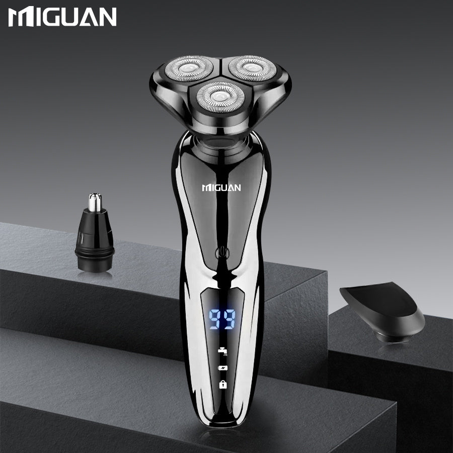 MIGUAN 3-in-1 Electric Grooming Kit - All-in-One Shaver, Nose Trimmer & Sideburn Razor with Digital Display, & Travel-Friendly for Beard, Mustache, Eyebrows Trimming - Ideal Gift for On-the-Go