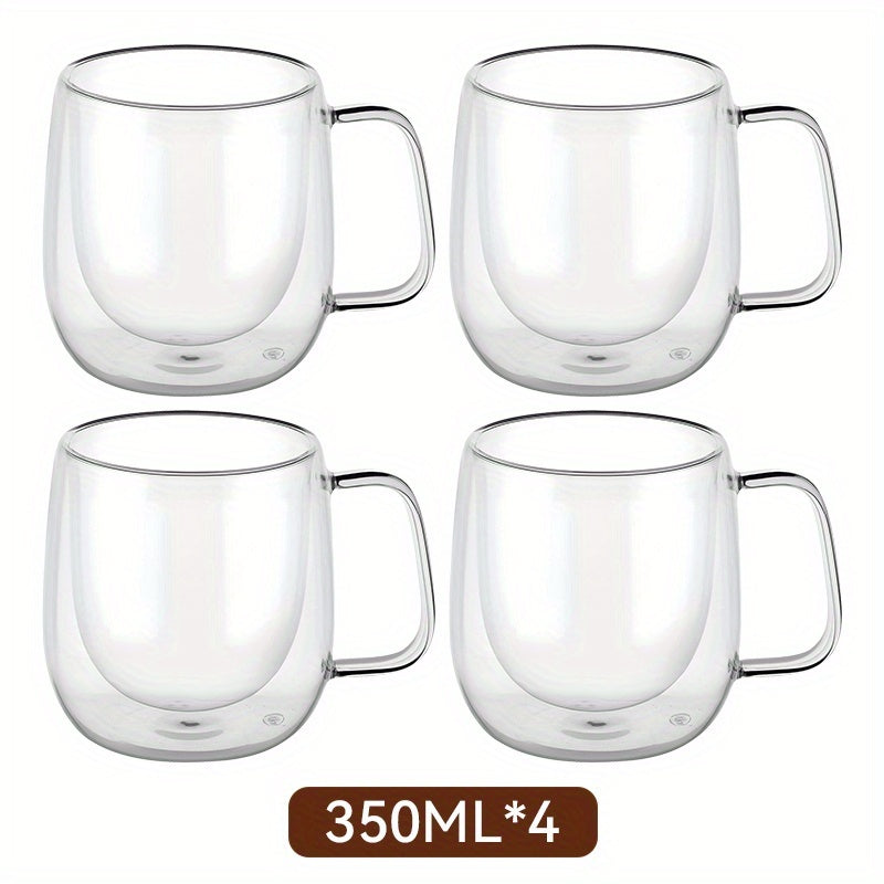 2/4pcs High Borosilicate Double-Layer Glass Mugs | Transparent Heat-Insulated Water Cup with Handles, Large Capacity, Perfect for Coffee, Tea, And Smoothies, Burn Prevention | Durable Glass, Transparent Design, Hand Wash Only