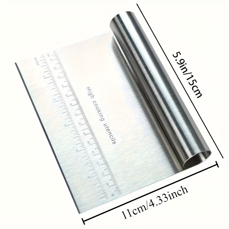 1pc 304 Stainless Steel Bench Scraper & Pastry Cutter - Multifunctional Dough Tool with Built-In Ruler, Ergonomic Handle for Baking, Pie Crusts, Pizza Dough - Durable Food-Safe Kitchen Essential, Dough Scraper, Baking Essenti