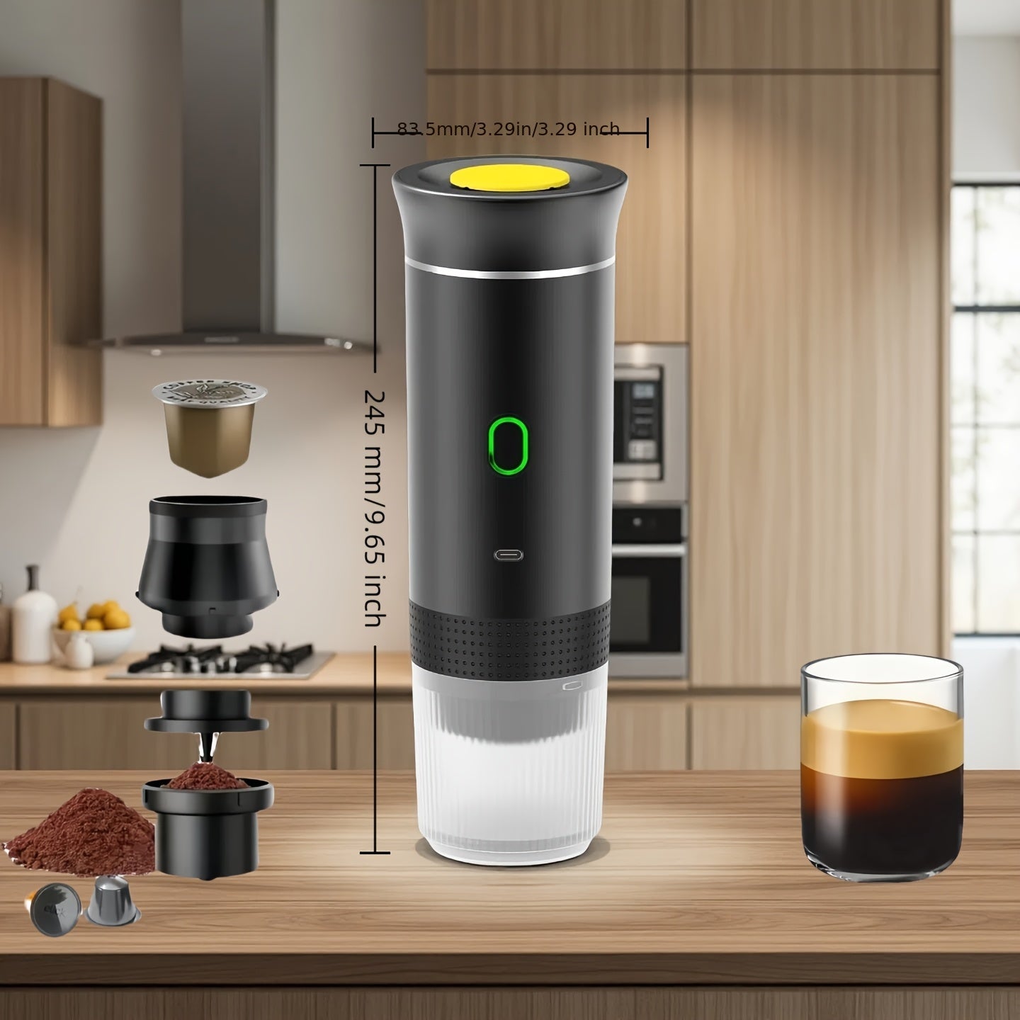 Portable Cordless 3-in-1 Coffee Machine Compatible for Capsule & Ground Coffee, Cold Brew & Heated Coffee Maker with 150ml Cup, Compact Electric Coffee Station for, Travel, Camping, Holiday Gift