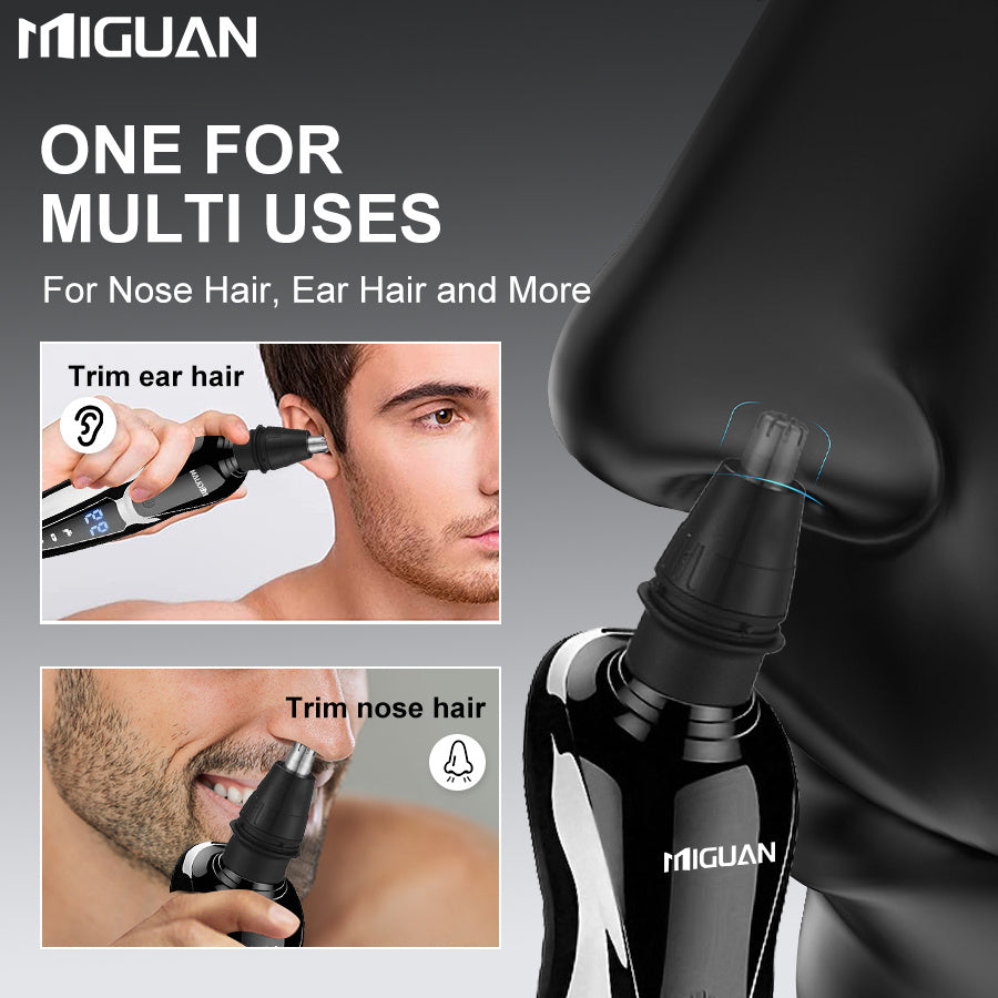 MIGUAN 3-in-1 Electric Grooming Kit - All-in-One Shaver, Nose Trimmer & Sideburn Razor with Digital Display, & Travel-Friendly for Beard, Mustache, Eyebrows Trimming - Ideal Gift for On-the-Go
