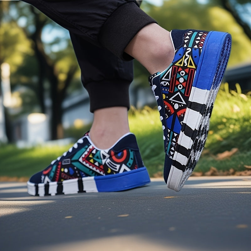 Men'S Fashion Graffiti Letter Print Canvas Sneakers - Casual Lace-up Street Shoes, Running, Tennis, Basketball Shoes, All-Season Comfort, Preppy Style, Low Top, Fabric Upper & Inner, PVC Sole, Cloth Insole, Round Toe