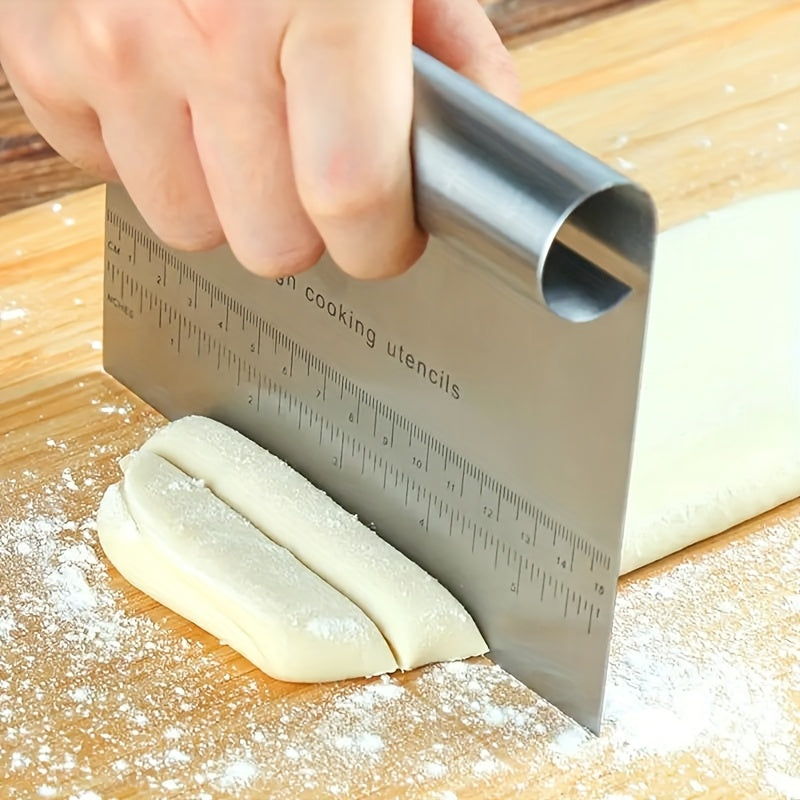 1pc 304 Stainless Steel Bench Scraper & Pastry Cutter - Multifunctional Dough Tool with Built-In Ruler, Ergonomic Handle for Baking, Pie Crusts, Pizza Dough - Durable Food-Safe Kitchen Essential, Dough Scraper, Baking Essenti